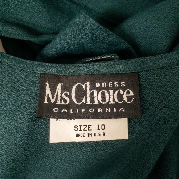 Vintage 80s 10 Button Down V-neck Dress Green - Picture 7 of 8